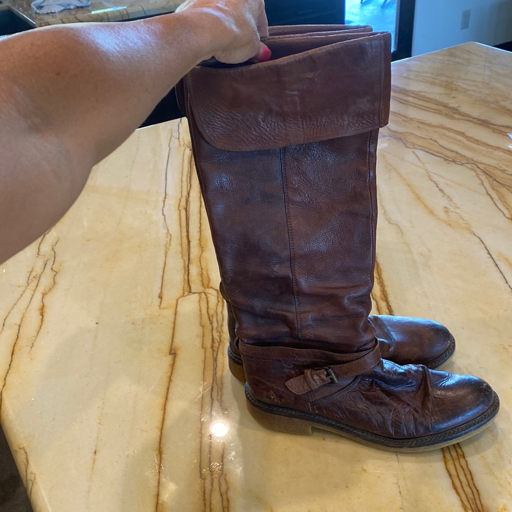 Tall leather cuff boots